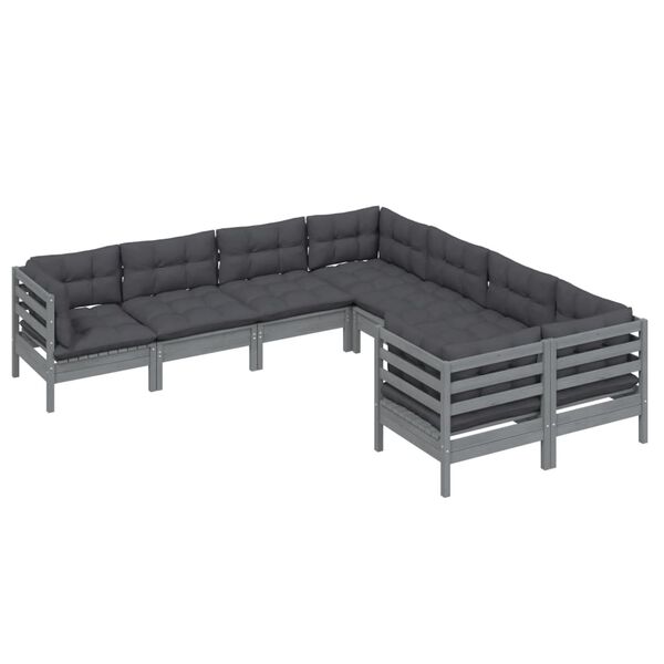 vidaXL 8-tlg. Garten-Lounge-Set mit Kissen Grau Massivholz Kiefer