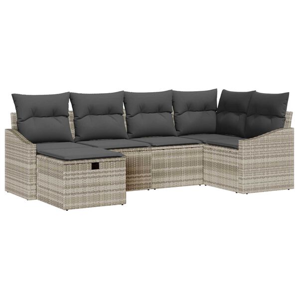 vidaXL Sofa Set mit Kissen 6 pcs Hellgrau und Grau Poly-Rattan
