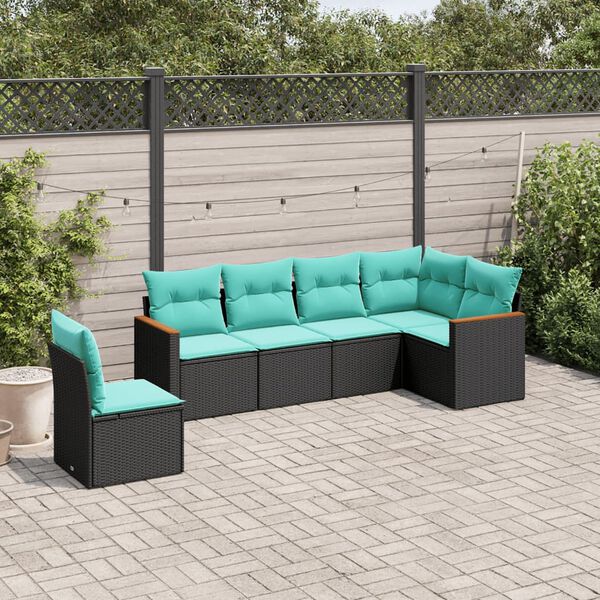 vidaXL 6-teiliges Gartensofa-Set mit Kissen, schwarzes Polyrattan