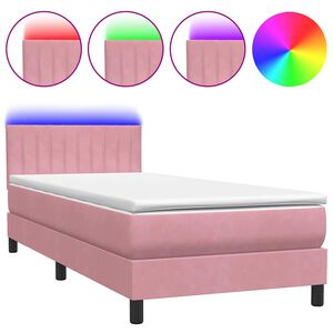 vidaXL Boxspringbett mit Matratze & LED Rosa 90x210 cm Samt