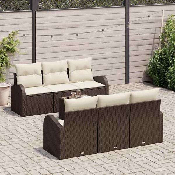 vidaXL Garten-Sofa-Set mit Kissen mit Speicher 7 pcs Braun und Creme