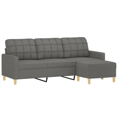 vidaXL 3-Sitzer-Sofa mit Hocker Dunkelgrau 180 cm Stoff