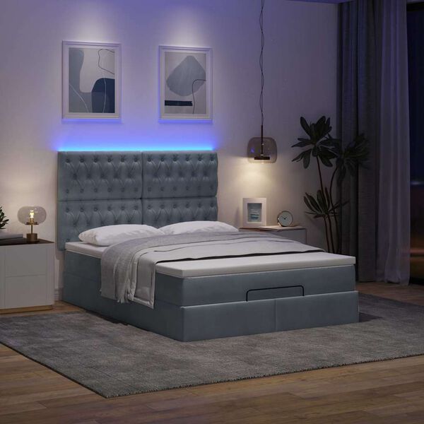 vidaXL Ottoman-Bett mit Matratzen & LEDs Dunkelgrau 140x200 cm Samt