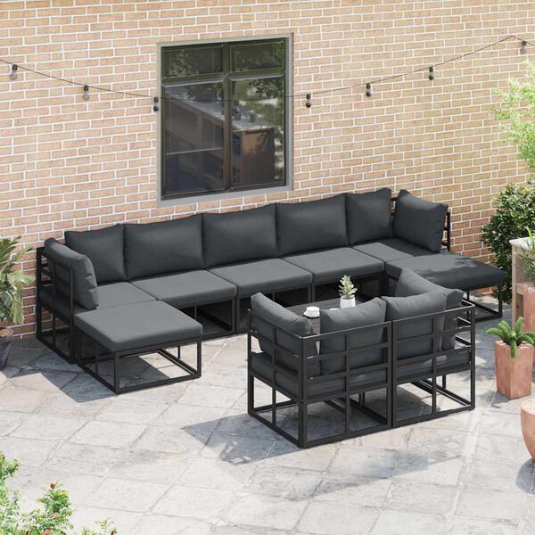 vidaXL Garten-Sofa-Set mit Kissen 9 pcs Schwarz Aluminium