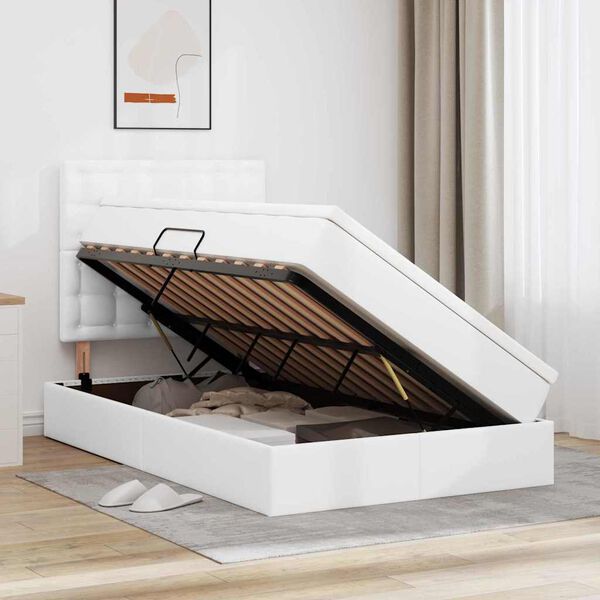 vidaXL Bett mit Stauraum und LED mit LED Wei&szlig; 120 x 190 cm Kunstleder