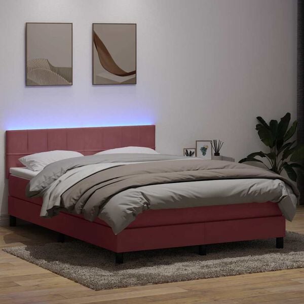 vidaXL Boxspringbett mit Matratze & LED Rosa 160x210 cm Samt