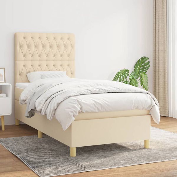 vidaXL Boxspringbett mit Matratze Creme 90x200 cm Stoff