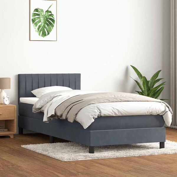 vidaXL Boxspringbett mit Matratze Dunkelgrau 80x220 cm Samt