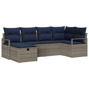 vidaXL Sofa Set mit Kissen Grau und Marineblau Poly-Rattan