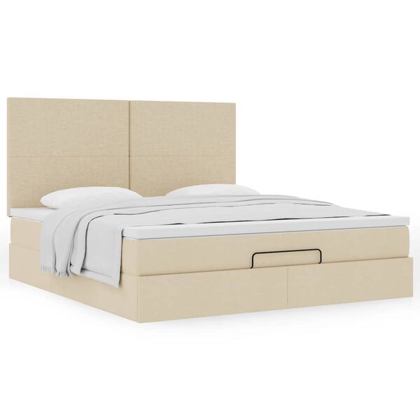 vidaXL Ottoman-Bett mit Matratze Creme 160x200 cm Stoff