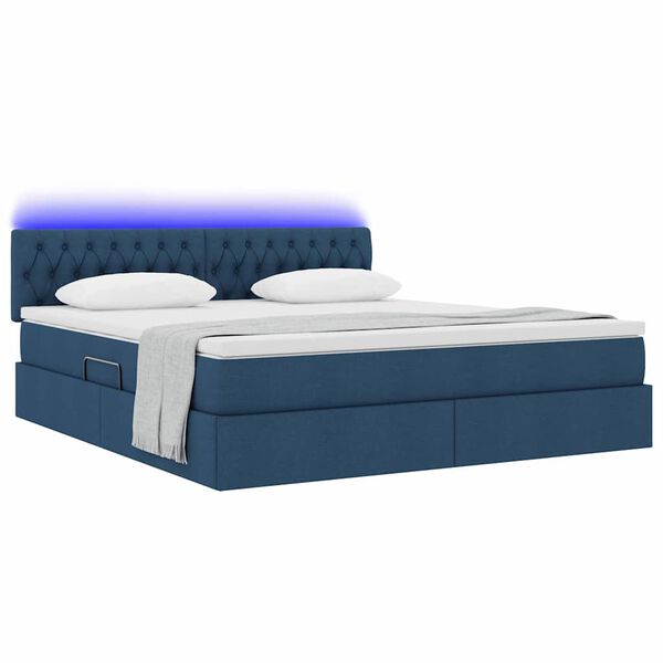 vidaXL Bett mit Stauraum und LED mit Matratze Blau 180 x 200 cm Stoff