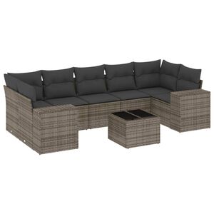 vidaXL 8-tlg. Garten-Sofagarnitur mit Kissen Grau Poly Rattan