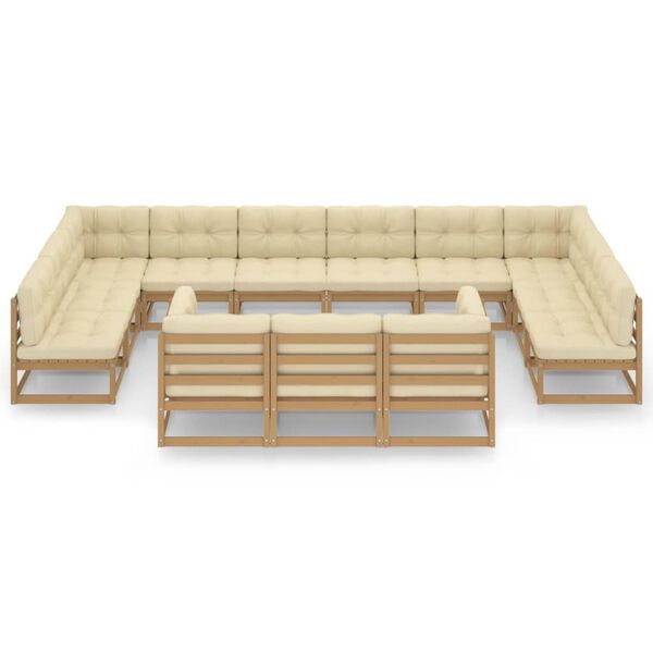vidaXL 13-tlg. Garten-Lounge-Set mit Kissen Honigbraun Massivholz