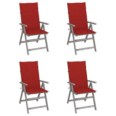 vidaXL Verstellbare Gartenstühle 4 Stk. mit Auflagen Massivholz Akazie