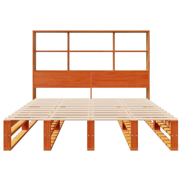 vidaXL Massivholzbett mit Regal ohne Matratze Wachsbraun 120x200 cm
