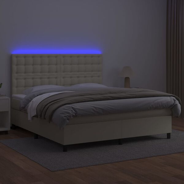 vidaXL Boxspringbett mit Matratze & LED Creme 180x200 cm Kunstleder