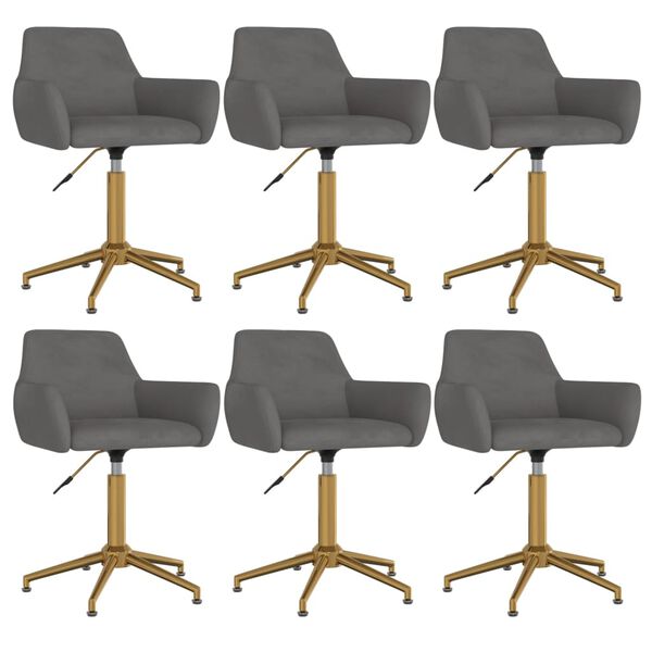 vidaXL Esszimmerst&uuml;hle 6 Stk. Drehbar Dunkelgrau Samt