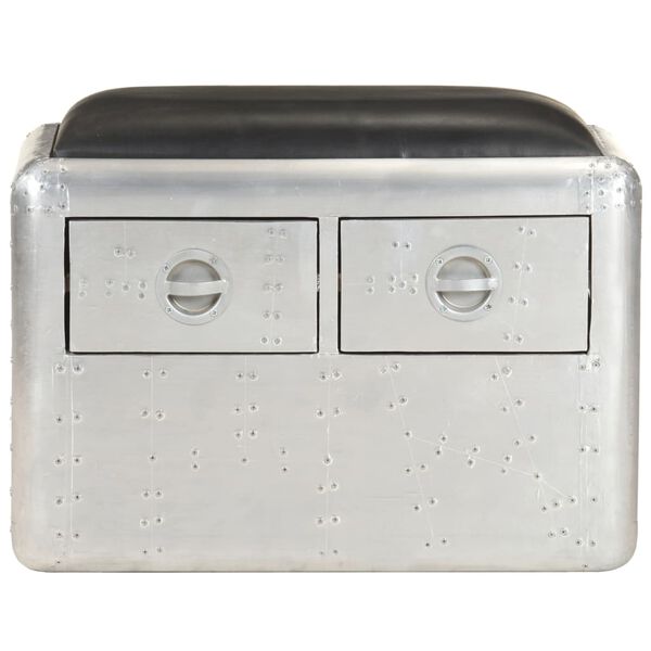 vidaXL Aviator-Bank 59 cm Silbern und Schwarz Echtleder