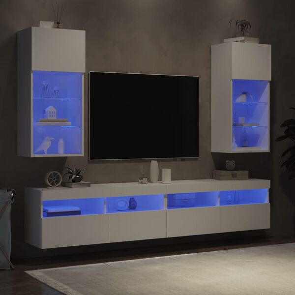 vidaXL TV-Schr&auml;nke mit LED-Leuchten 2 Stk. Wei&szlig; 40,5x30x90 cm