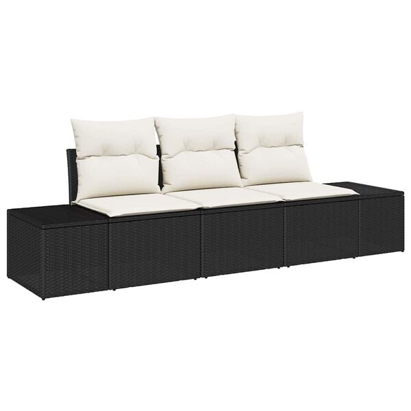 vidaXL Gartensofa-set mit Speicher 3 pcs Schwarz und Creme Poly-Rattan