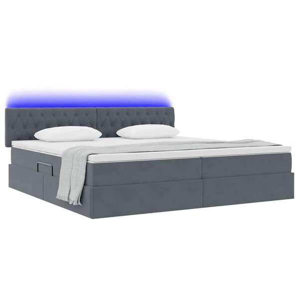 vidaXL Bett mit Stauraum und LED mit LED Dunkelgrau 200 x 200 cm Samt