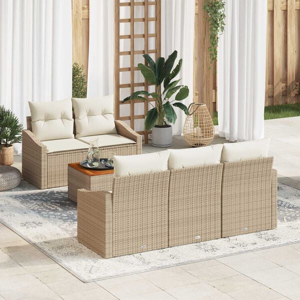 vidaXL Gartensofa-set mit Speicher 6 pcs Beige und Creme Poly-Rattan