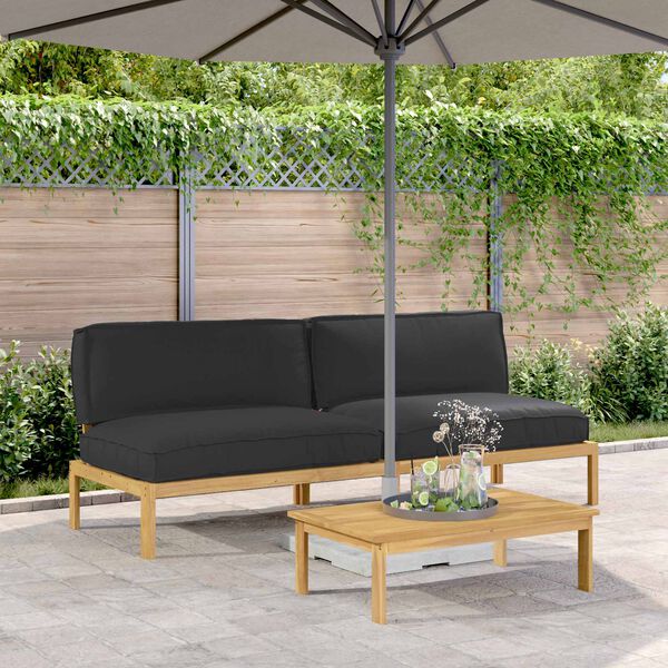 vidaXL Sofa Set mit Kissen Schwarz 240 x 80 x 69 cm Massivholz Akazie