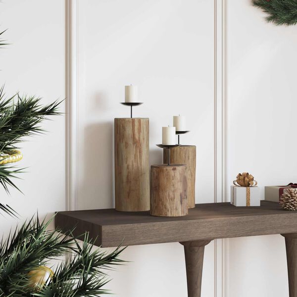 vidaXL Kerzenhalter 3 pcs Natur Massivholz Teak