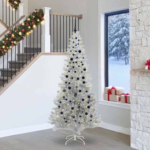 vidaXL Weihnachtsbaum mit 300 LEDs mit St&auml;nder Silber 240 cm PET
