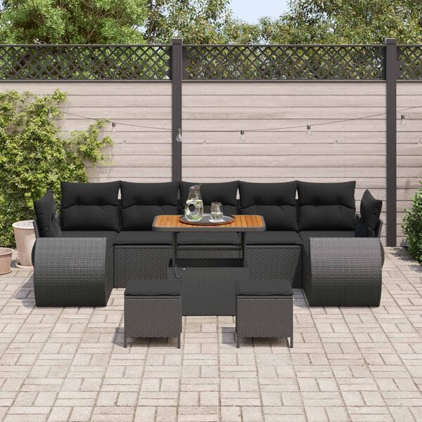 vidaXL Garten-Sofa-Set mit Kissen mit Speicher 10 pcs Schwarz