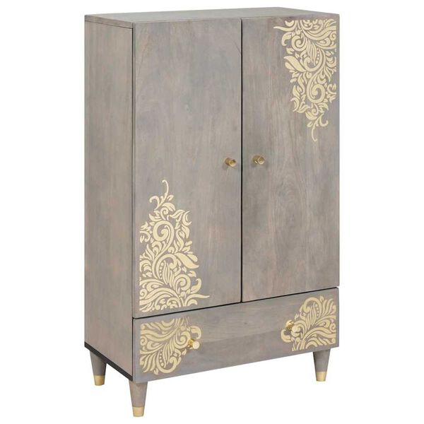 vidaXL Highboard Grau und Gold 60 x 33 x 100 cm Massivholz Mango