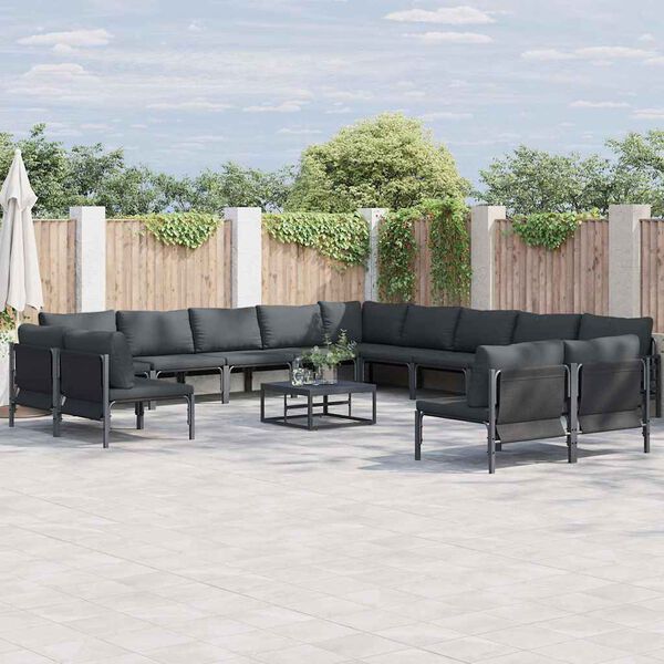vidaXL Gartensofa-set mit Kissen 14 pcs Schwarz Stahl
