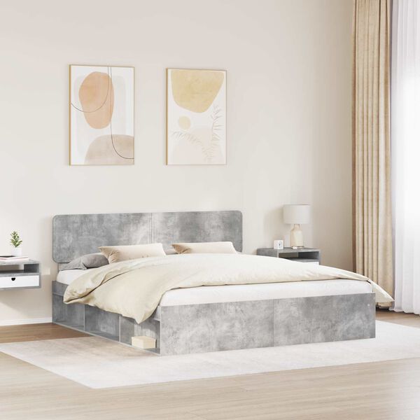 vidaXL Bettrahmen mit Kopfteil Beton 180 x 200 cm Massives Kiefernholz