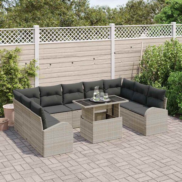 vidaXL Gartensofa-set mit Kissen 10 pcs Hellgrau und Grau Poly-Rattan