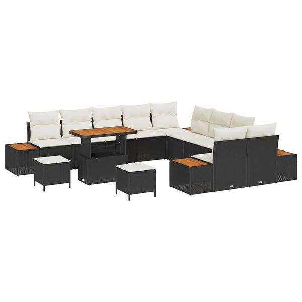 vidaXL Gartensofa-set mit Kissen 13 pcs Schwarz Poly Rattan