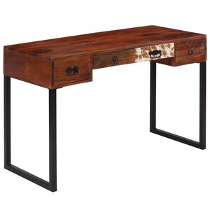 vidaXL Schreibtisch Massivholz Akazie und Echtleder 117x50x76 cm