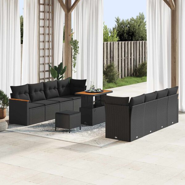 vidaXL Gartensofa-set mit Kissen 12 pcs Schwarz Poly-Rattan