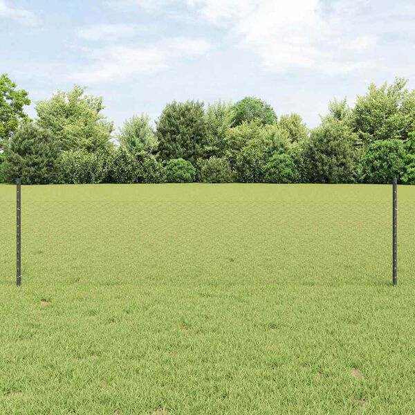 vidaXL Zaun mit Pfosten Grau 0,5 x 10 m Stahl und PVC