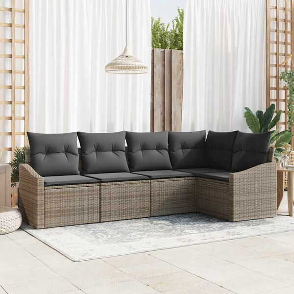 vidaXL Gartensofa-set mit Kissen mit Speicher 5 pcs Grau Poly-Rattan