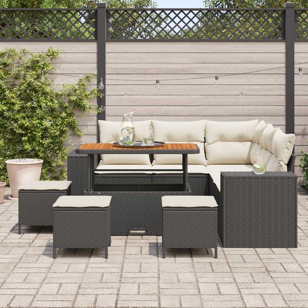 vidaXL Garten-Sofa-Set mit Kissen mit Speicher 9 pcs Schwarz und Creme