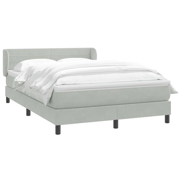 vidaXL Boxspringbett mit Matratze Hellgrau 140x220 cm Samt