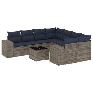 vidaXL 9-teiliges Gartensofa-Set mit Kissen, grau, Polyrattan