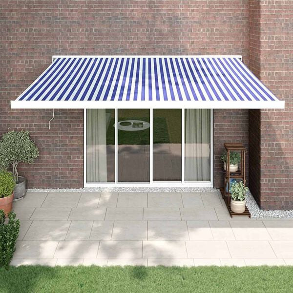 vidaXL Markise Einziehbar Blau und Wei&szlig; 4x3 m Stoff und Aluminium