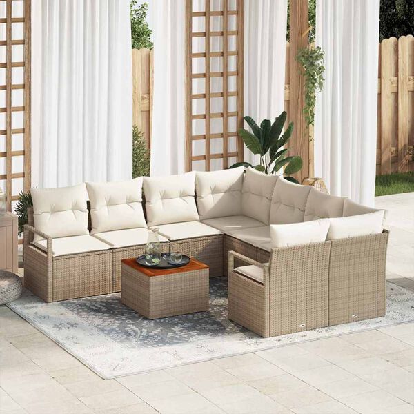 vidaXL Gartensofa-set mit Kissen 9 pcs Beige Poly-Rattan