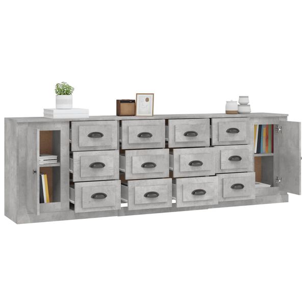 vidaXL Sideboards 3 Stk. Betongrau Holzwerkstoff