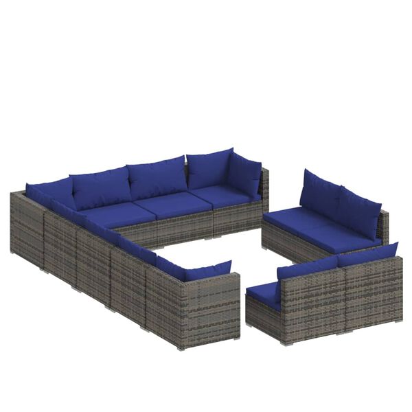 vidaXL 12-tlg. Garten-Lounge-Set mit Kissen Grau Poly Rattan