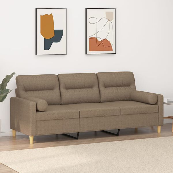 vidaXL 3-Sitzer-Sofa mit Kissen Taupe 180 cm Stoff