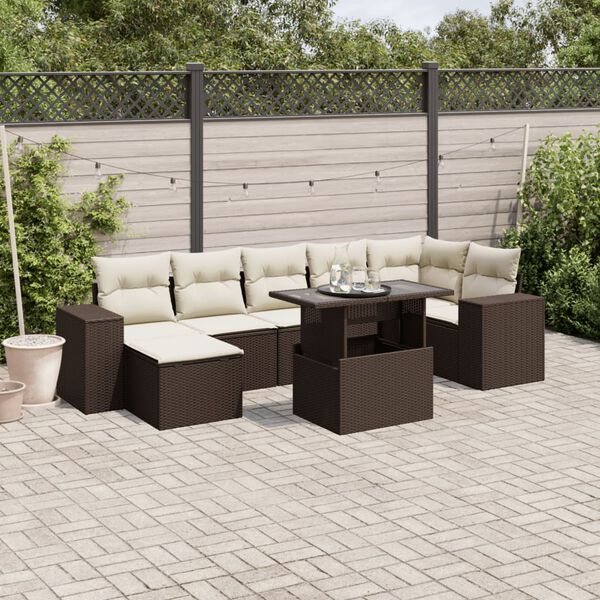 vidaXL 8-tlg. Garten-Sofagarnitur mit Kissen Braun Poly Rattan