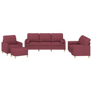 vidaXL 4-tlg. Sofagarnitur mit Kissen Weinrot Stoff