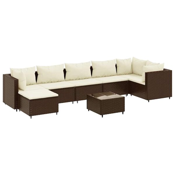 vidaXL 8-tlg. Garten-Lounge-Set mit Kissen Braun Poly Rattan